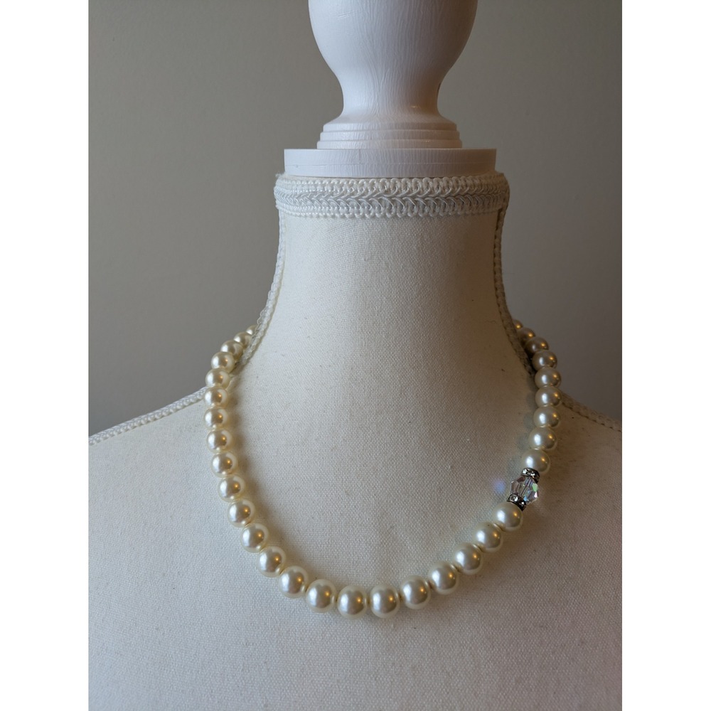 Faux Pearl Collar Necklace With AB Aurora Borealis Accent Bead Romantic Glam